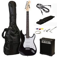 RockJam 6 ST Style Electric Guitar Super Pack with Amp, Gig Bag, Strings, Strap, Picks, Right, Black (RJEG02-SK-BK)