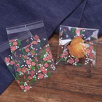 PAFUWEI 100 Pcs Clear Resealable Cello Cellophane Bags Dessert Poly Bags Pink Flower Self Adhesive Sealing Bags for Bakery, Candy, Soap, Cookie, Candies, Small