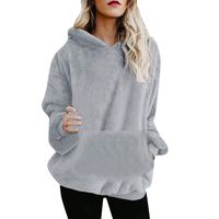 Lloopyting Women's Winter Hooded Sweatshirt Long Sleeves Faux Shearling Shaggy Warm Pullover Zipped Up with Pockets Tops Gray