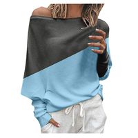 RUIVE Women's One Shoulder Knitted Top Pullover Patchwork Large Size Loose Long Batwing Sleeve Jumper Ladies Sweater Blue
