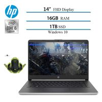 Newest 2020 HP 14" Premium FHD IPS Laptop Notebook Computer, 10th Gen i5-1035G4 (up to 3.7GHz), 16GB RAM, 1TB SSD, HDMI, WiFi, Bluetooth, Windows 10 W/ Ghost Manta Gaming Mouse