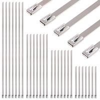Glarks 100Pcs 3.9'' / 5.9'' / 7.9'' / 11.8'' Long 304 Stainless Steel Exhaust Strap Wrap Coated Locking Zip Cable Ties Set