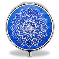 OJanus Round Medicine Case Blue Mandala Medicine Holder Organizer for Purse Compact 2 Compartments