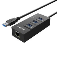 ORICO 3-Port HUB with RJ45 10/100/1000 Gigabit LAN Port USB Network Adapter for Surface Pro, Windows OS - Black (HR01-U3)