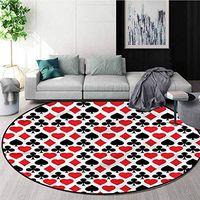 RUGSMAT Casino Modern Washable Round Bath Mat,Card Suits Pattern Gambling Non Skid Nursery Kids Area Rug for Bedroom Machine Washable Diameter-55