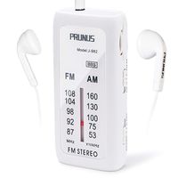 RUNUS J-982 Mini Portable FM/AM Pocket Radio with Headphones, Personal Stereo Transistor Radio with Enhanced Bass, Operated by AAA Batteries for Walking,Jogging and Camping(White)