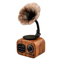 Techfans Vintage Retro Speaker Gramophone Bluetooth Record Player Turnable Radio Stereo Sound Box Mini Wireless Speaker Walnut Color