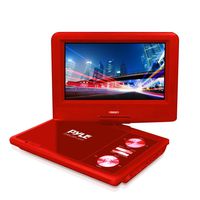 7" Portable Multimedia Disc Player - High Res CD DVD Player with Swivel Angle Flip Screen Rechargeable Battery USB / 32GB SD Card Reader - Car Cigarette Lighter, Remote Control - Pyle PDV71RD (Red)