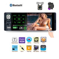 Liehuzhekeji Single Din Car Stereo AM Radio Receiver, 4.1'' TFT Touch Screen Car MP5 Player, Support Bluetooth Aux-in/USB/SD/FM&AM Quick Charge with 12 LED Lights Camera