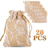 Whaline 20 Packs Rose Lace Burlap Bags with Drawstring Gift Bags Jewelry Pouch for Wedding and Valentine’s Party DIY Arts & Crafts Presents, 5.3 x 3.9 inches