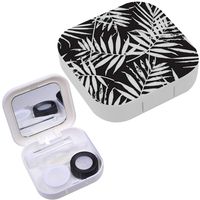 Portable Contact Lens Case Box Travel Kit Mirror + Bottle + Tweezers Container Holder [ Leaf ]