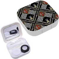 Portable Contact Lens Case Box Travel Kit Mirror + Bottle + Tweezers Container Holder [ Striped Tribal Geometric ]