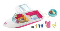 Barbie Dolphin Magic Ocean View Boat Playset - Take Barbie Doll and Her Friends for a Water Ride - Puppies Can Tube Behind - Scuba Snorkel and Life Vest Included - Dolls Sold Separately