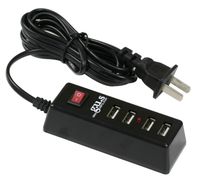 G.U.S. Essential 4-Port USB Power Strip with Extra Long Power Cord (70"). Standard Type-A Plug, Black
