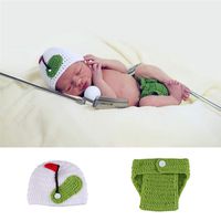 Newborn Baby Crochet Knitted Photo Photography Props Handmade Baby Hat Diaper Costume Outfit Hundred Days Photo Costume - 2019 New Golf Athlete Suit, Hand-Made Neonatal Photo Costume
