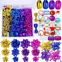 51 Set Christmas Gift Bows Ribbon Assortment Self Adhesive Gift Wrapping Package Bow Small Medium Big Present Bow Metallic Shiny Holographic Blue Purple Gold Fuchsia Bow for Holiday Party Gift Basket