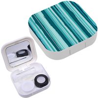 Portable Contact Lens Case Box Travel Kit Mirror + Bottle + Tweezers Container Holder [ Watercolor Stripes ]