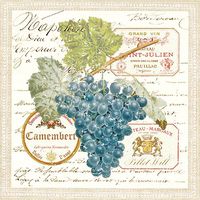 Merlot Grapes with French Stamps Paper Luncheon Napkins 40pcs