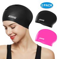 aegend Swim Caps for Long Hair (2 Pack), Black Pink