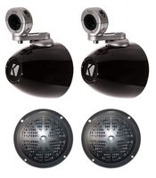 Pyle 2 PLMR41B 4" 100W Marine Speakers Black + 2 Kicker 4" Tower Enclosures
