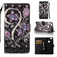EC-touch Simple Beautiful Colorful Flower [Magnetic] Style PU Leather Case Wallet Flip Stand [Flap Closure] Cover for Huawei,Sony,LG (Huawei P10 lite, Purple-Flower)