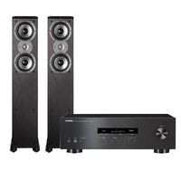 Yamaha R-S202 Stereo Receiver with Bluetooth and Polk TSi300 3-Way Tower Speakers with Two 5-1/4" Drivers - Pair (Black)