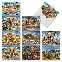 Savanna Selfies - 10 Pack of Thank You Greeting Cards with Envelopes (4 x 5.12 Inch) - Animal Kingdom Gratitude and Appreciation Note Cards for Kids - Lions, Giraffes, Elephants Notecards M6640TYG