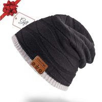 ChenFec Two-Faced 5.0 Bluetooth Beanie Hat Winter Outdoor Sports Music Hat Wireless Headphones, Built-in Mic & Speaker Washable, Black and Light Grey Wear on Both Sides