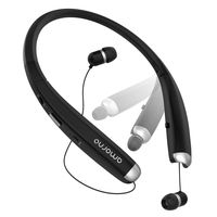Foldable Bluetooth Headphones, AMORNO Wireless Neckband Sports Headset with Retractable Earbuds, Sweatproof Noise Cancelling Stereo Earphones with Mic (Black)