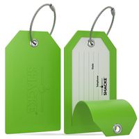 Shacke Luggage Tags with Full Back Privacy Cover w/Steel Loops - Set of 2 (Green)