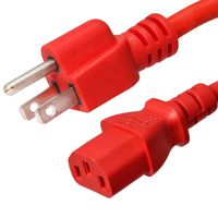 NEMA 5-15P to C13 Power Cord - Red, 10 Foot, 15A/125V, 14/3 AWG - Iron Box Part # IBX-2826-10