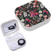 Portable Contact Lens Case Box Travel Kit Mirror + Bottle + Tweezers Container Holder [ Watercolor Botanical Spring Floral ]