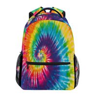Wamika Rainbow Tie Dye Round Backpack Waterproof Shoulder Bag Gym Backpack, Colorful Blue Red Casual Large Capacity Lightweight Laptop Bag Outdoor Travel Bag Women Men
