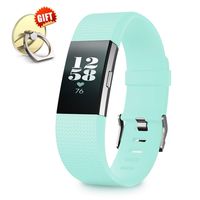 IYOU Compatible for Fitbit Charge 2 Replacement Bands, Classic Edition Adjustable Silicone Sport Wristbands Fitbit Charge 2 Bands for Women and Men, Teal, Large,【Gift】 1X Finger Ring Stand