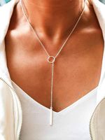 Tgirls Lariat Bar Necklace Open Circle Y Necklace Vertical Bar Looped Long Necklace for Women and Girls XL-016 (Silver)