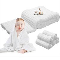 Baby Towels Muslin Washcloths Set - 5 Washcloths & 1 Large Baby Blanket Bath Towel of 6 Layers 100% Medical Grade Cotton Gauze, Super Soft, Water Absorbent, 6 PCS