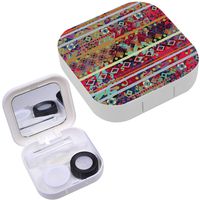Portable Contact Lens Case Box Travel Kit Mirror + Bottle + Tweezers Container Holder [ Ethnic Boho Tribal ]