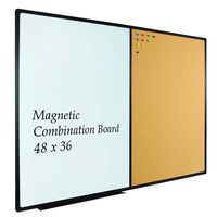 JILoffice Whiteboard & Bulletin Corkboard Combination, Combo Board 48 x 36 Magnetic Whiteboard, Black Aluminum Frame Wall Mounted Board for Office Home and School with 10 Push Pins