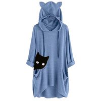 Sunhusing Womens Cute Lazy Lying Cat Printed Solid Color Long Sleeve Sweatshirt Cat Ear Hooded Pocket Tunic Tops