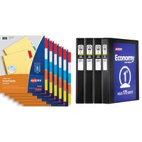 Avery Big Tab Insertable Dividers, Buff Paper, 5-Tab Set, Multicolor, Multi Pack of 6 Sets with 1" Round Rings, 175-Sheet Capacity, Black, Multi Pack of 4