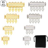 Layered Necklaces Clasp Jolbndcv Gold and Silver 4 Sizes Multi Necklace Spacer Slide Magnetic Tube Lock with Velvet Bag 65 Pieces
