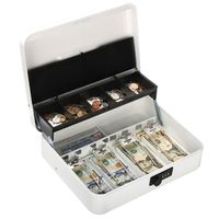 Metal Cantilever Cash Box with Combination Lock, Decaller Large Lock Money Box - 5 Compartments with Cover & 4 Spring-Loaded Clips for Bills, White, 11 4/5" x 9 2/5" x 3 1/2", QH3010L