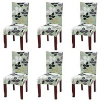 Fuloon 6 Pack Super Fit Stretch Removable Washable Short Dining Chair Protector Cover Seat Slipcover for Hotel,Dining Room,Ceremony,Banquet Wedding Party (Green Leaves)