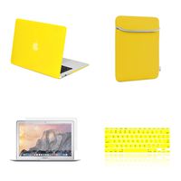 TOP CASE - 4 in 1 Essential Bundle Rubberized Hard Case + Sleeve Bag + Transparent TPU Keyboard Cover + Screen Protector Compatible MacBook Air 11" Model: A1370 and A1465 - Yellow