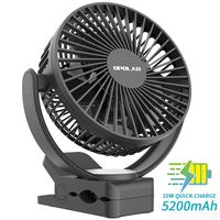 2019 New 5200mAh Portable Rechargeable Battery Operated Clip On Fan, USB 2A Fast Charging, Super Quiet, Portable Travel Clamp for Outdoor Golf Cart Camping Tent Beach or Personal Office Desk Treadmill