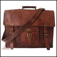 Natural Handicraft Satchel Briefcase Handmade 20" Vintage Goat Leather Laptop Crossbody Shoulder Bag Office Bag College Bag Travel Bag