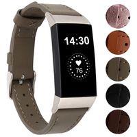 for Fitbit Charge 3 Bands - VOMA Genuine Leather Adjustable Replacement Sport Bands Wristbands Straps for Fitbit Charge 3 and Charge 3 SE Women Men Small Large Gray