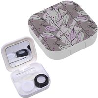 Portable Contact Lens Case Box Travel Kit Mirror + Bottle + Tweezers Container Holder [ Light Purple Leaves On Vine ]