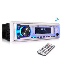 Pyle Marine Bluetooth Stereo Radio - 12v Single DIN Style Boat In dash Radio Receiver System with Built-in Mic, Digital LCD, RCA, MP3, USB, SD, AM FM Radio - Remote Control - PLMRB29W (White)