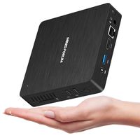 Mini PC Fanless Intel Atom Quad Core CPU 4GB DDR/64GB eMMC Mini Desktop Computer Windows 10 Pro HDMI and VGA Port 2.4/5.8G WiFi BT4.1 USB3.0 Wake on LAN PXE Boot Auto Power On Mounting Bracket